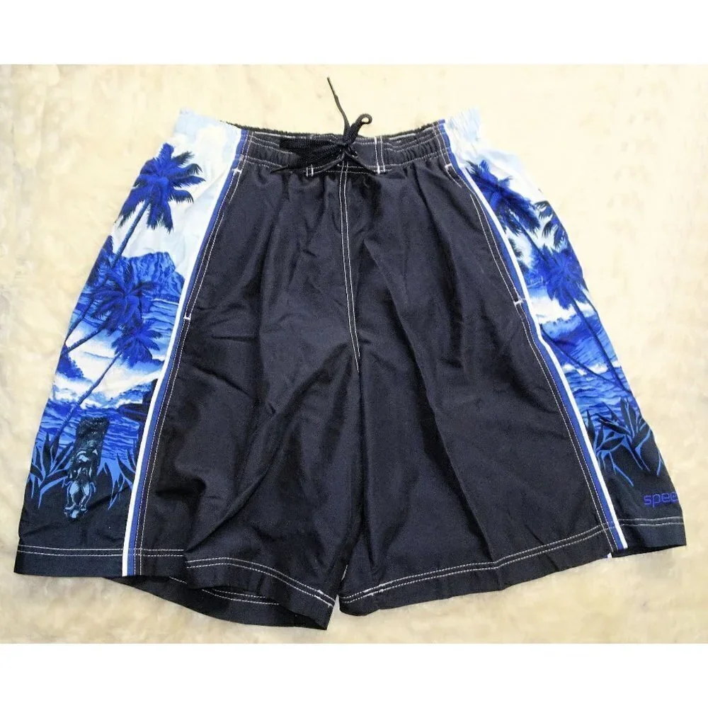 Speedo Navy Blue Hawaiian Board Shorts Swim Surf Size Large